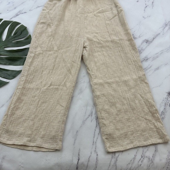 GParrish x Roolee Womens Wide Leg Jumpsuit Size M Cream Wrap Top Textured - Picture 4 of 10